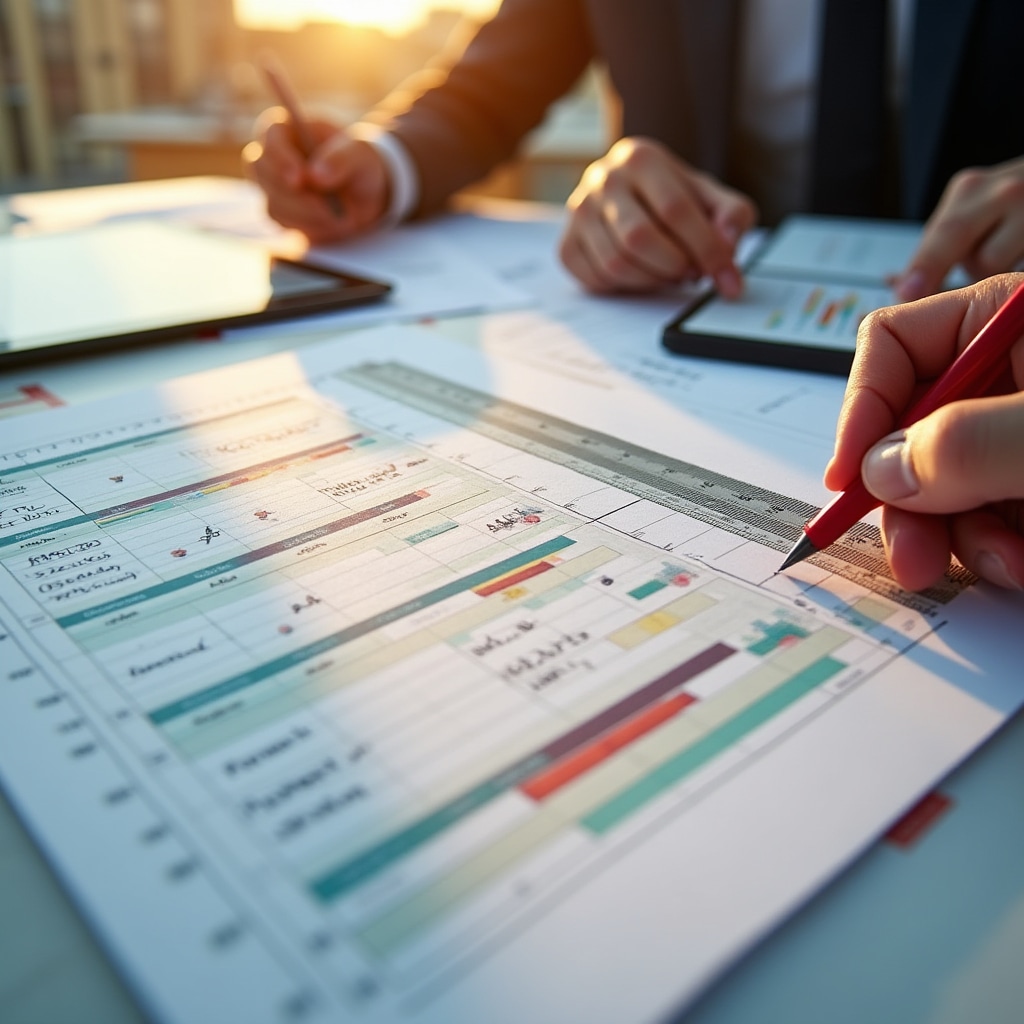 Detailed construction project timeline chart with phases and milestones